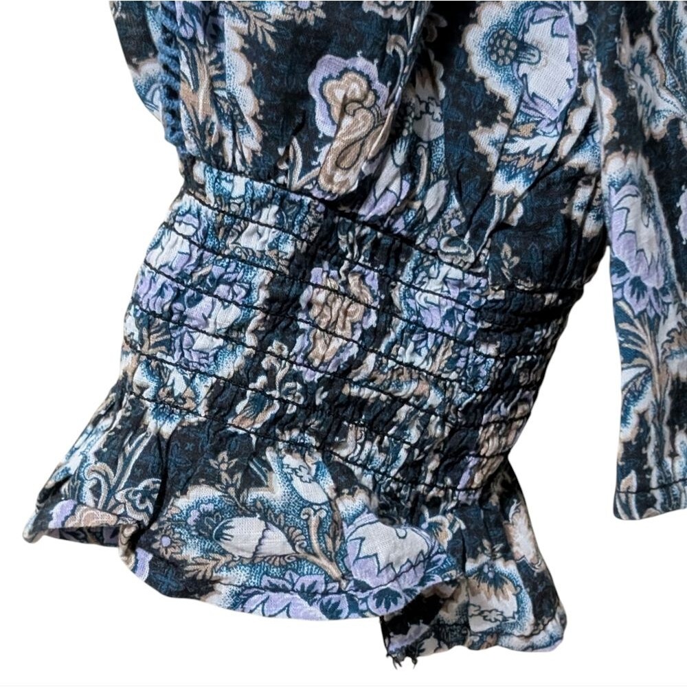by Anthropologie Henley Peasant Blouse size Small Blue romantic comfy casual - Picture 8 of 9